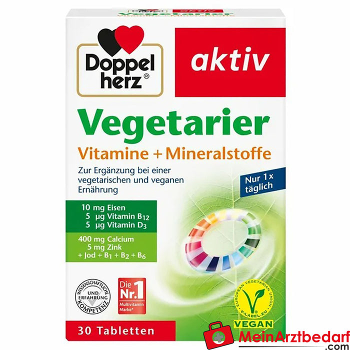 Double Heart® Active Vegetarian Vitamins+Minerals Comprimidos, 30 Cápsulas