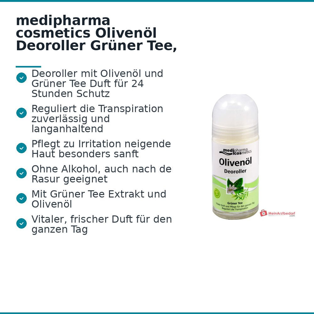 medipharma cosmetics Olivenöl Deoroller Grüner Tee, 50 ml
