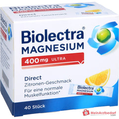 Biolectra Magnesium 400 mg ultra Direct Magnesiumoxid Micro-Pellets Zitronengeschmack, 40 Sticks.
