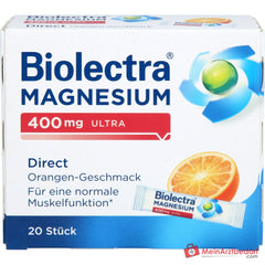 Biolectra Magnesium 400 mg Ultra Direct Orange Magnesiumoxid Micro-Pellets, 20 Sticks.