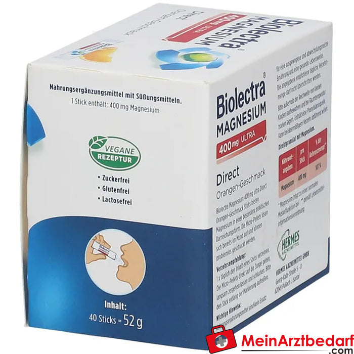 Biolectra® Magnesium ultra Direct 400 mg Laranja, 40 Cápsulas