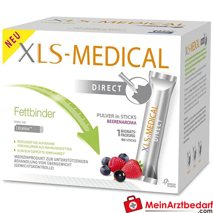 XLS-MEDICAL Fat Binder DIRECT Sticks con un agradable sabor a bayas, 90 st.