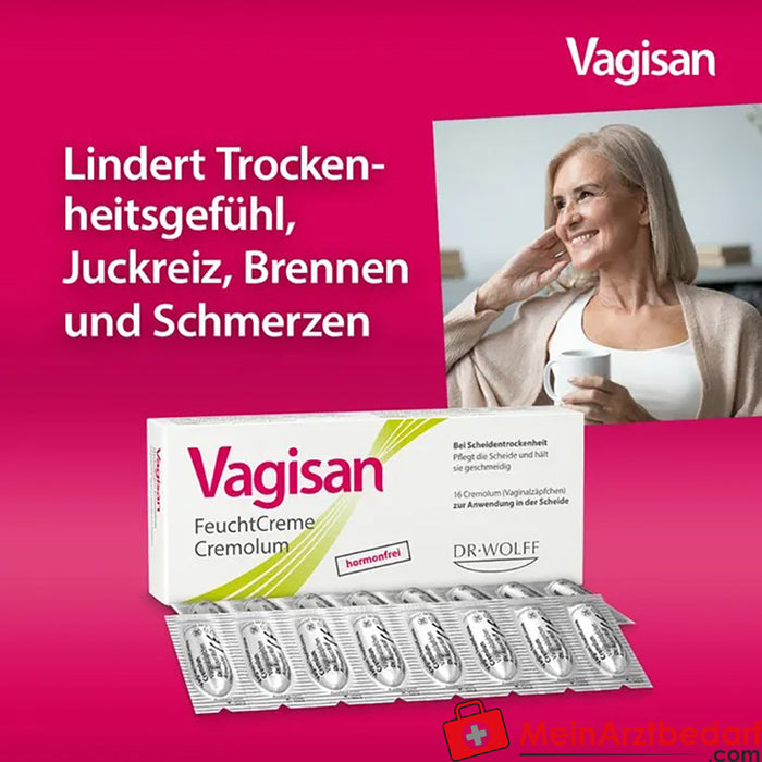 Vagisan Vochtinbrengende Crème Cremolum: Hormoonvrije vaginale zetpillen voor droge vagina - snelle verlichting &amp; gemakkelijk te gebruiken, 16 stuks.