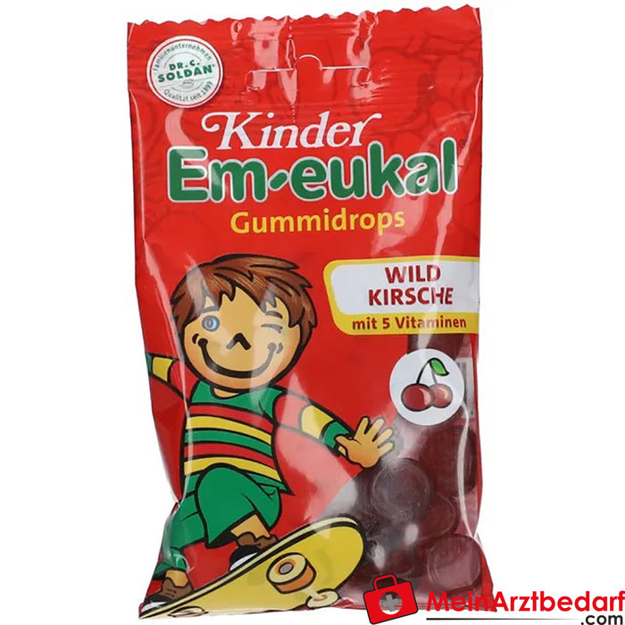 Krople do żucia dla dzieci Em-eukal® z cukrem z dzikiej wiśni, 75 g