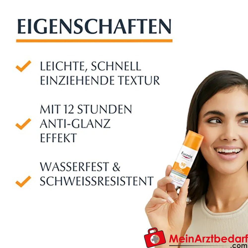 Eucerin® Oil Control Face Sun Gel-Creme LSF 50+|auch für zu Akne neigende Haut, 50ml.
