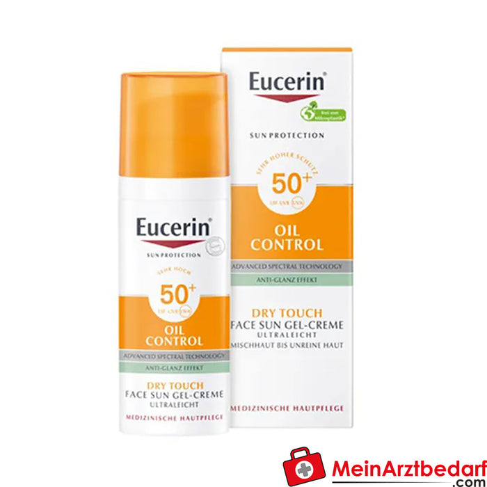 Eucerin® Oil Control Krem-żel przeciwsłoneczny do twarzy SPF 50+ - bardzo wysoka ochrona przeciwsłoneczna z 8-godzinnym efektem przeciwbłyszczącym, również dla skóry trądzikowej.
