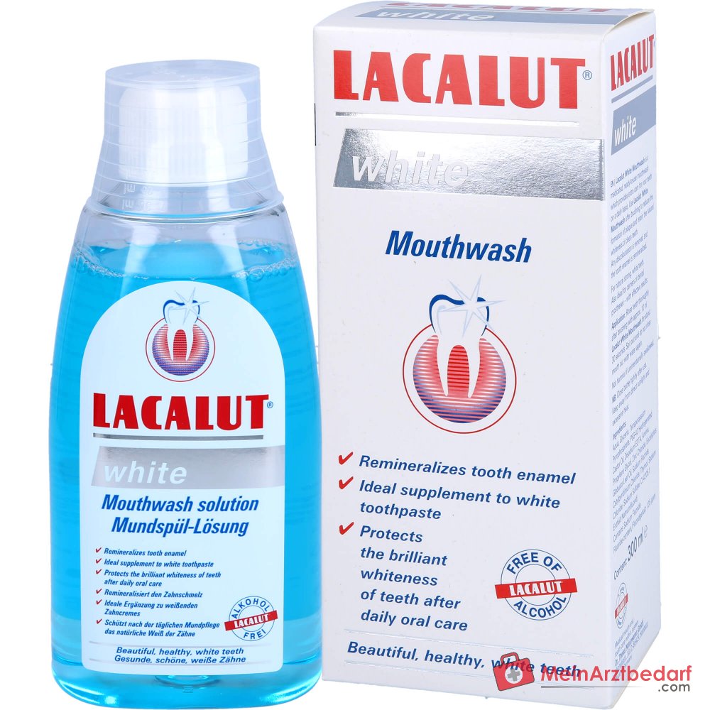 Lacalut White Natriumfluorid / Zinkchlorid / Tetrakaliumpyrophosphat Mundspül-Lösung, 300 ml.
