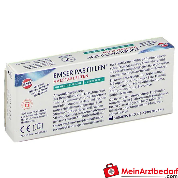 EMSER Pastilles® com frescura de mentol, sem açúcar, 30 unid.