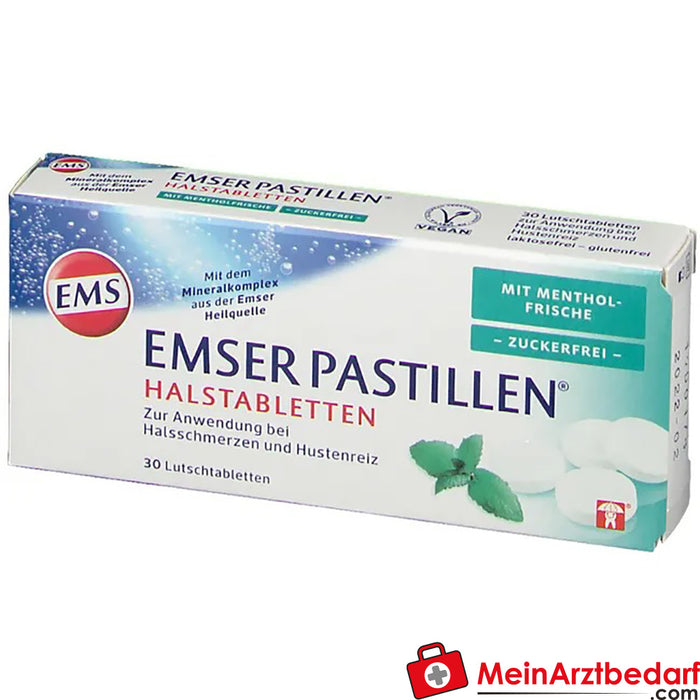 EMSER Pastilles® 薄荷清爽无糖，30 个。