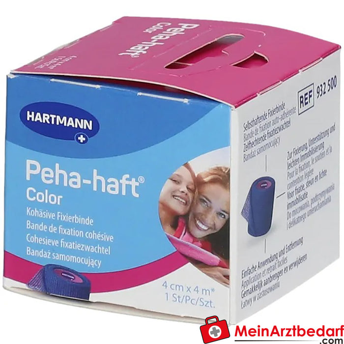 Peha-haft® 彩色无乳胶固定绷带，4 厘米 x 4 米，蓝色，1 件。