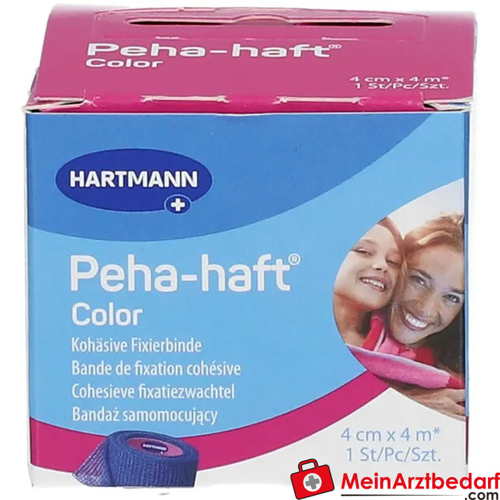 Peha-haft® Renkli lateks içermeyen sabitleme bandajı 4 cm x 4 m mavi, 1 adet.