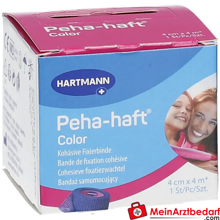 Peha-haft® Renkli lateks içermeyen sabitleme bandajı 4 cm x 4 m mavi, 1 adet.