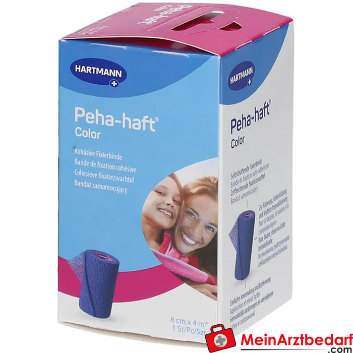 Peha-haft® Colour 无乳胶固定绷带，蓝色，8 cm x 4 m，蓝色，1 件。