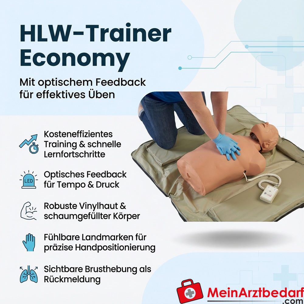 Entraîneur RCP Economy avec feedback optique, peau en vinyle, 3 voies respiratoires