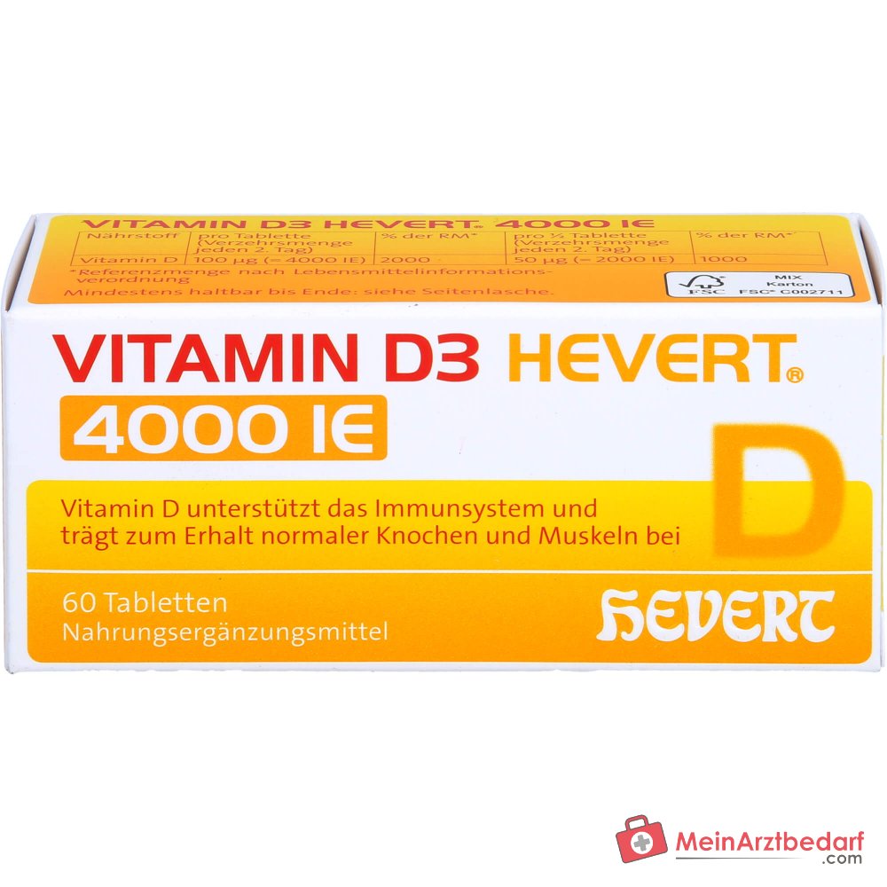 Hevert Vitamin D3 Cholecalciferol Tabletten 4000 IE, 60 St.