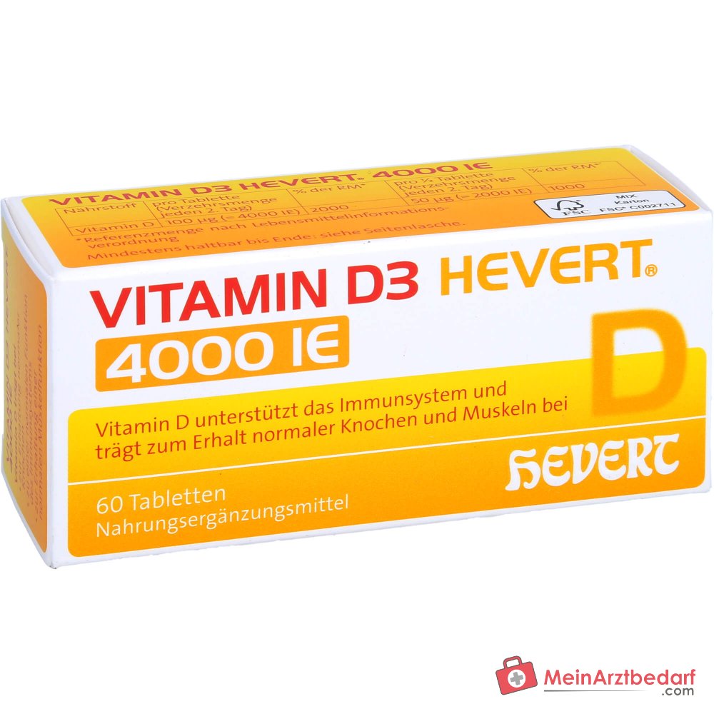 Hevert Vitamin D3 Cholecalciferol Tabletten 4000 IE, 60 St.