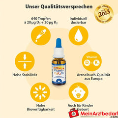 Dr. Jacob's Vitamin D3K2 Öl 800 IE/20 mcg|D3+K2 640 Tropfen vegetarisch, 20ml.