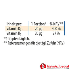 Dr. Jacob's Vitamin D3K2 Öl 800 IE/20 mcg|D3+K2 640 Tropfen vegetarisch, 20ml.
