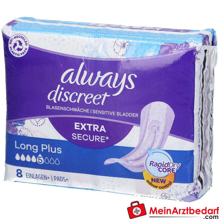 always discreet 失禁垫+ long plus，8 件装。