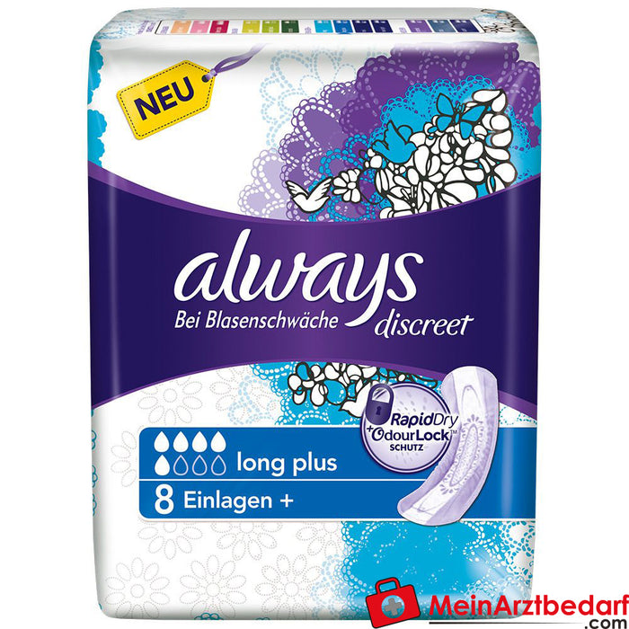 always discreet incontinence pads+ long plus, 8 pcs.