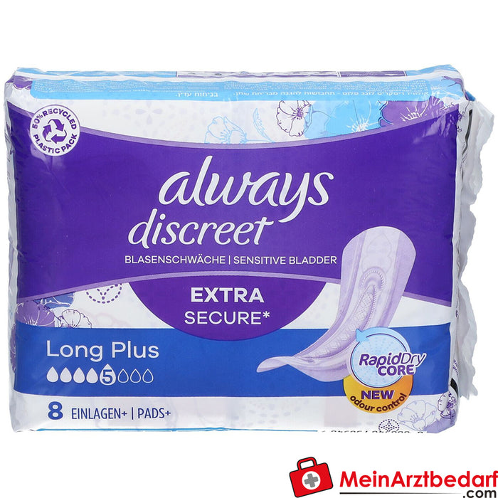 pensos para incontinência always discreet+ long plus, 8 unidades.