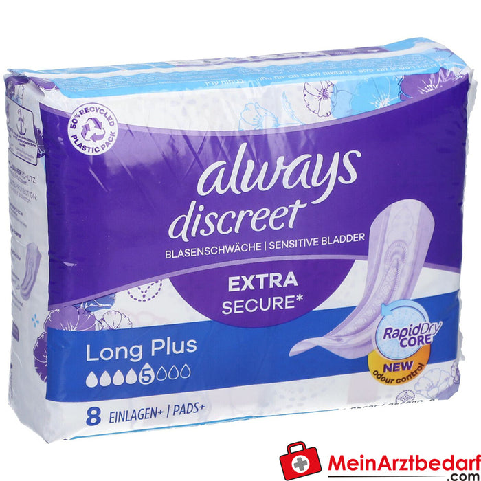 assorbenti per incontinenza sempre discreti+ long plus, 8 pz.