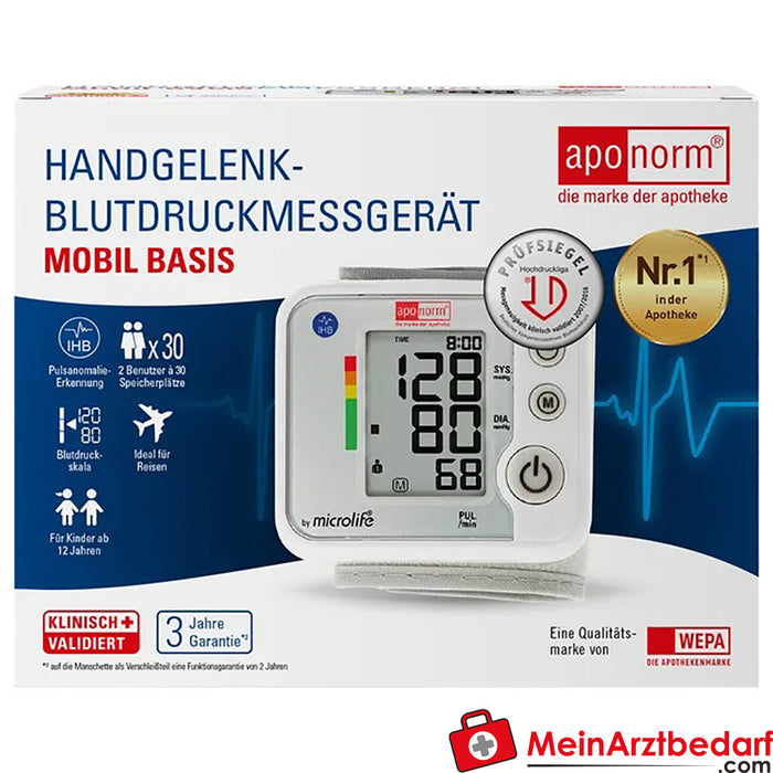Monitor de tensão arterial de pulso aponorm® Mobil Basis, 1 unidade.
