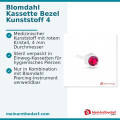 Blomdahl Erstohrstecker Bezel Kunststoff rot mit Kristall, 4 mm, 10 Stk..