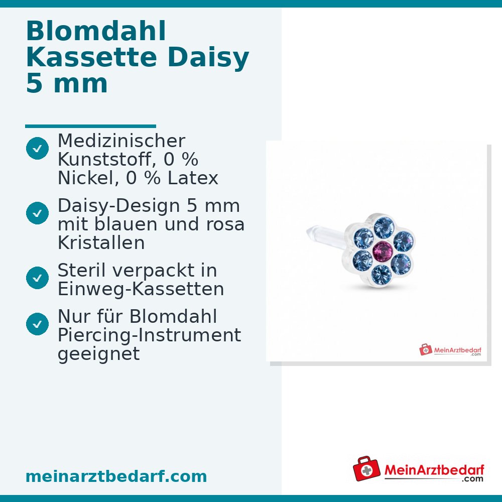 Blomdahl Erstohrstecker Daisy Kunststoff blau-rosa, 5 mm, 10 Stk..