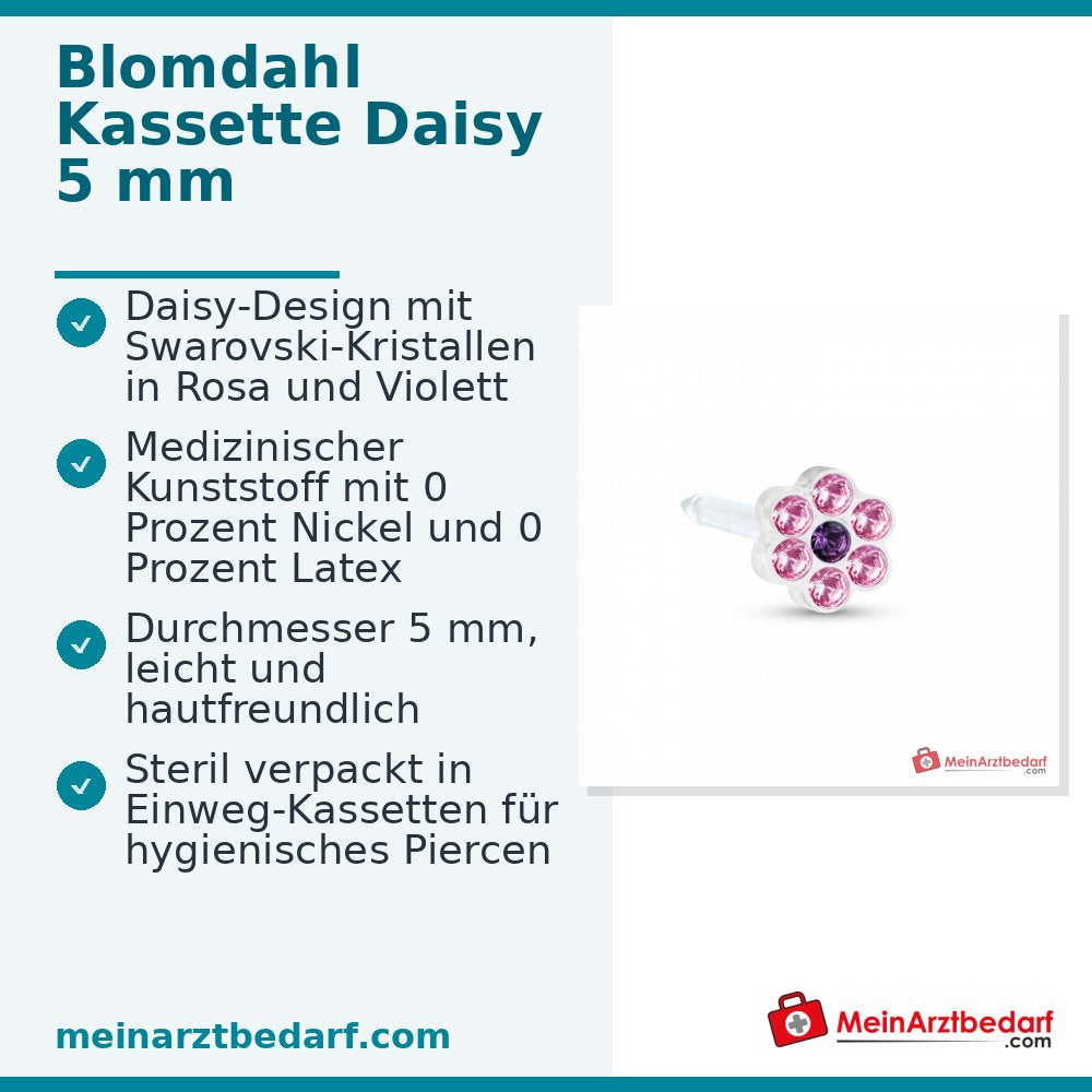 Blomdahl Erstohrstecker Daisy Kunststoff rosa-violett, 5 mm, 10 Stk..