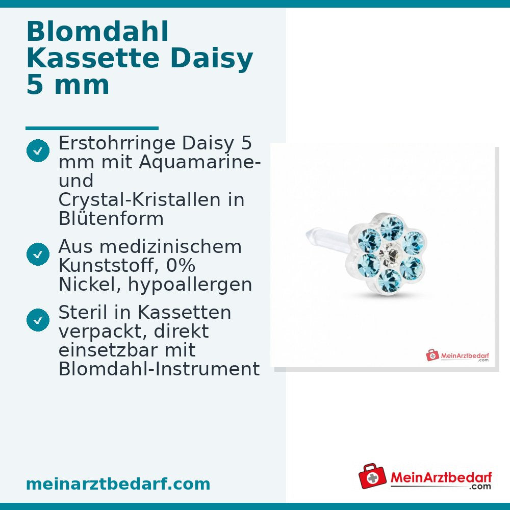 Blomdahl Erstohrstecker Daisy Kunststoff Aquamarine, 5 mm, 10 Stk..