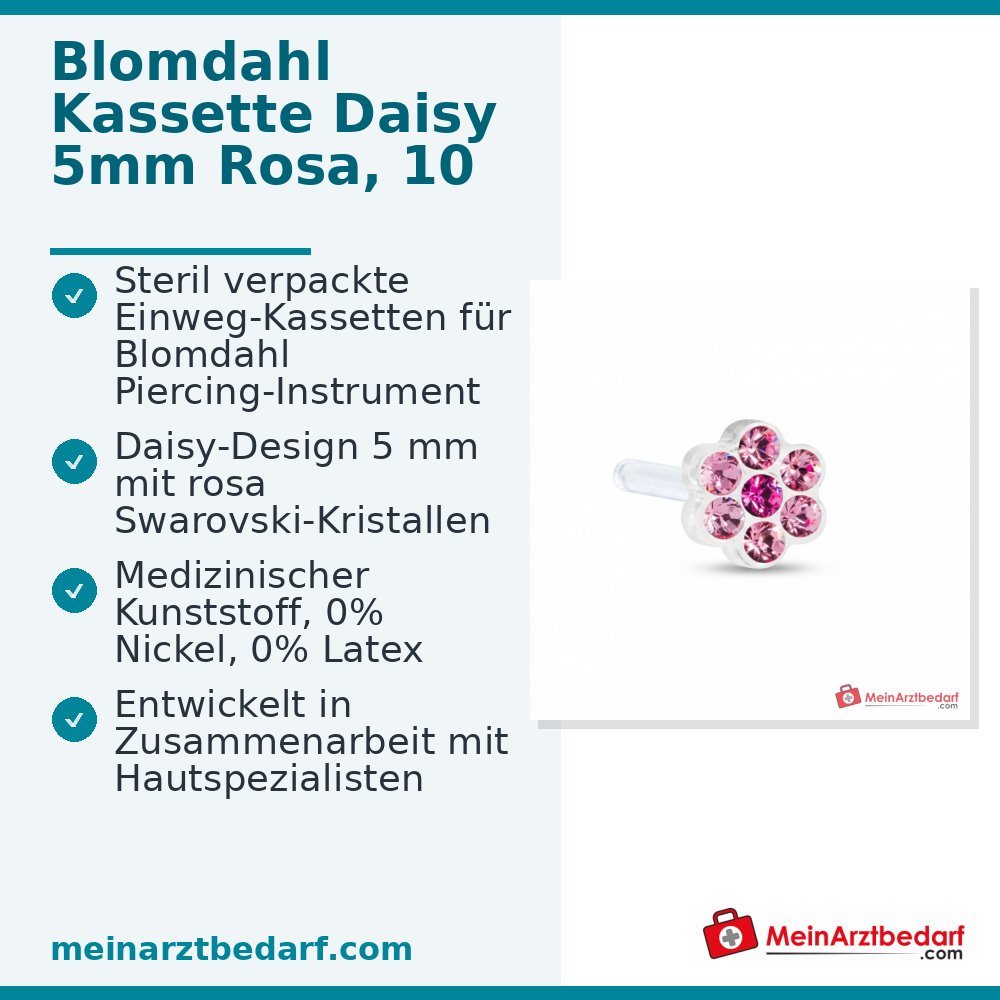 Blomdahl Erstohrstecker Daisy Kunststoff rosa, 5 mm, 10 Stk..