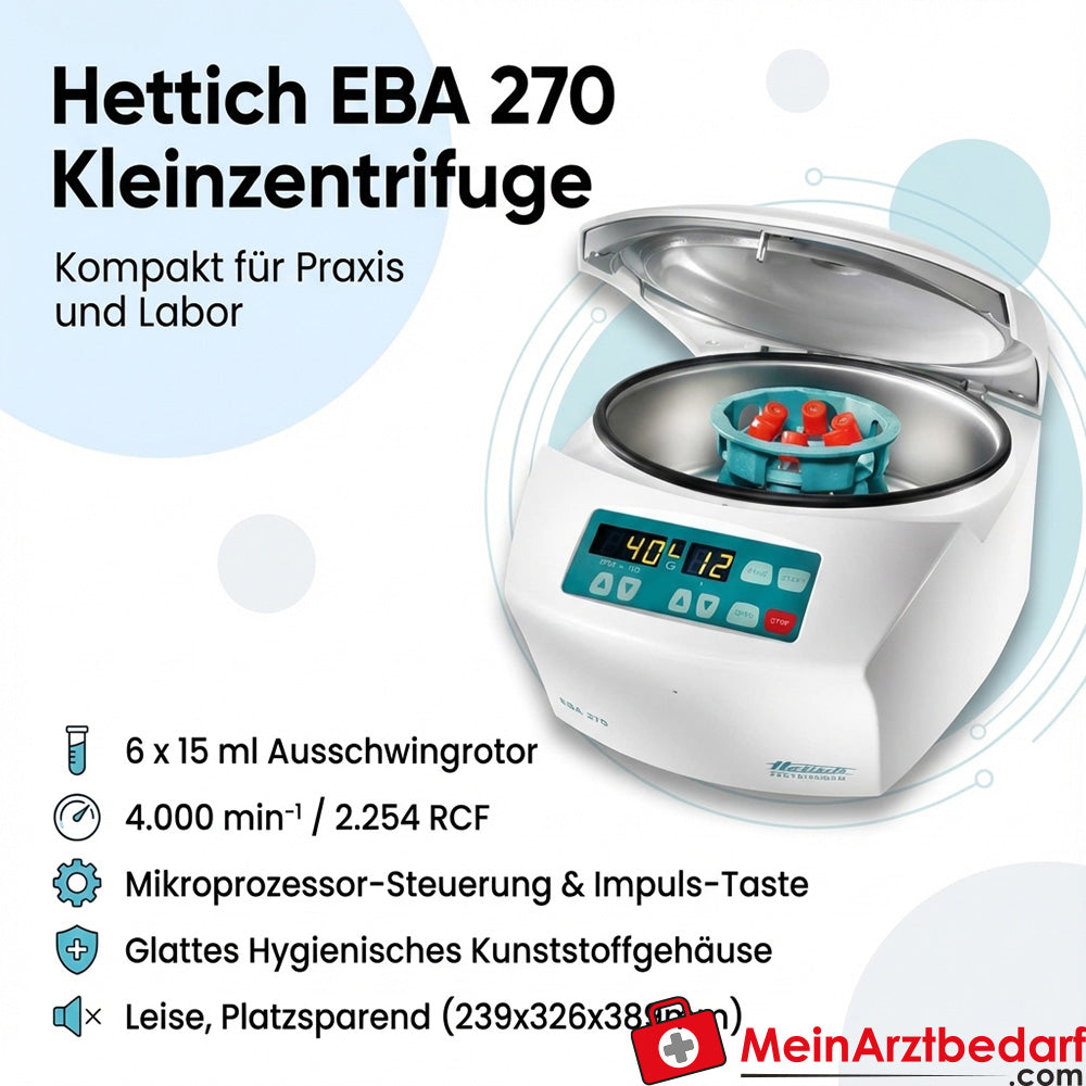 Hettich EBA 270 Benchtop centrifuge 90° swing-out rotor for 6×15 ml, 4,000 min-¹ (RCF 2.254)
