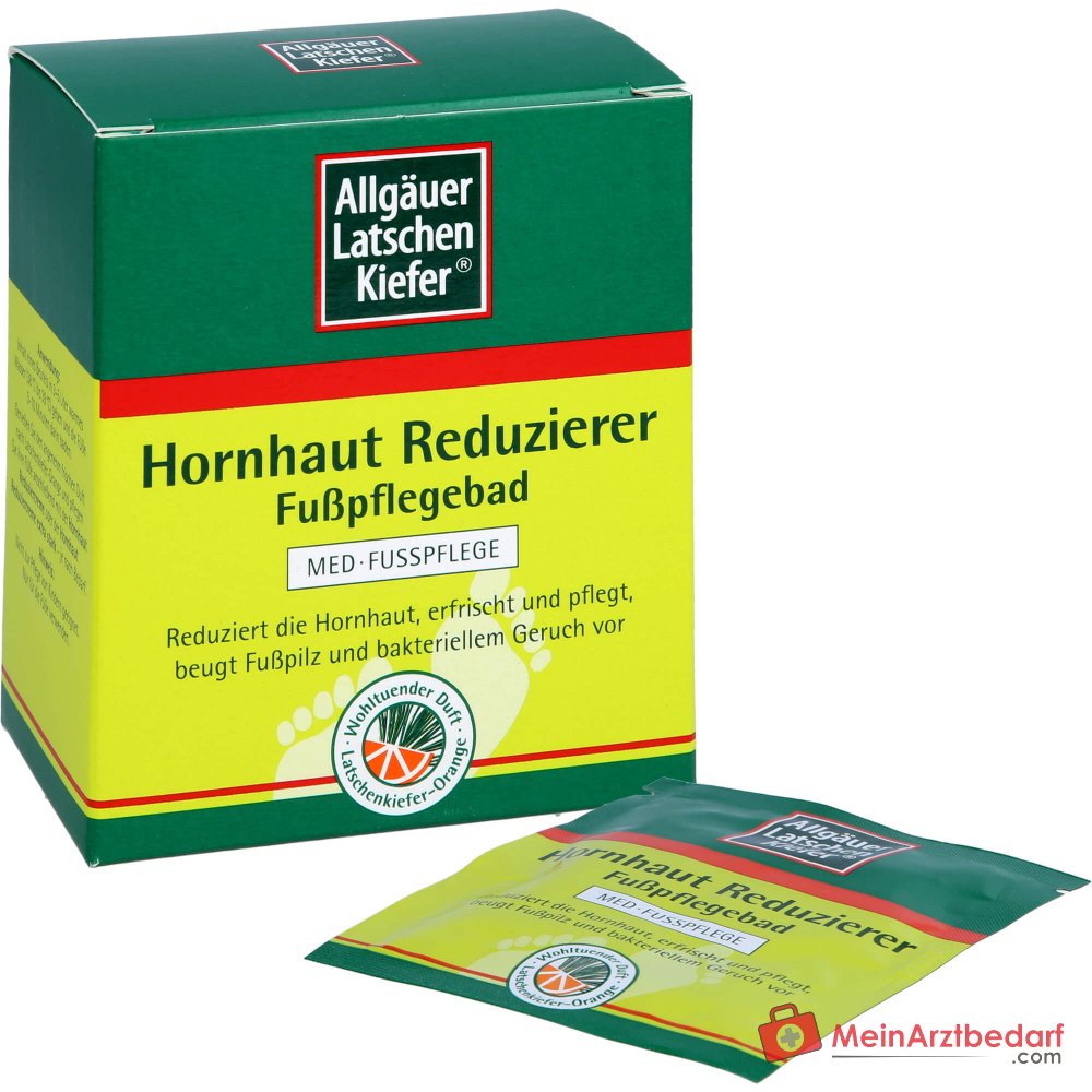 Allgäuer Latschenkiefer Hornhaut Reduzierer Fußpflegebad Latschenkiefernöl / Meersalz / Weidenrindenextrakt Bad, 10x10 g.