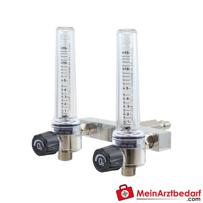 AEROway® Caudalímetro duplo fino para oxigénio com marcação de cor neutra