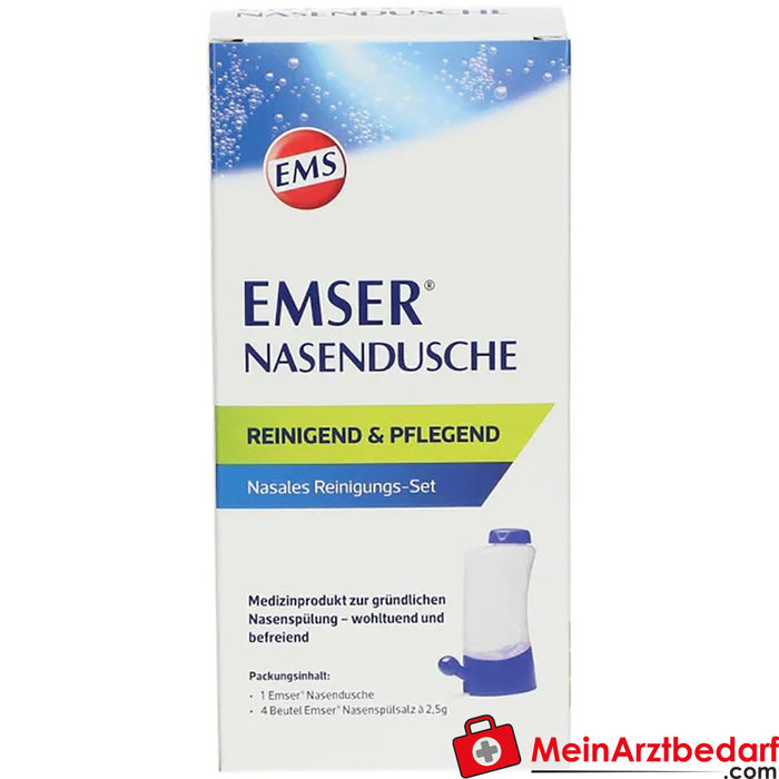 EMSER® duche nasal com 4 saquetas de sal para lavagem nasal, 1 unidade.