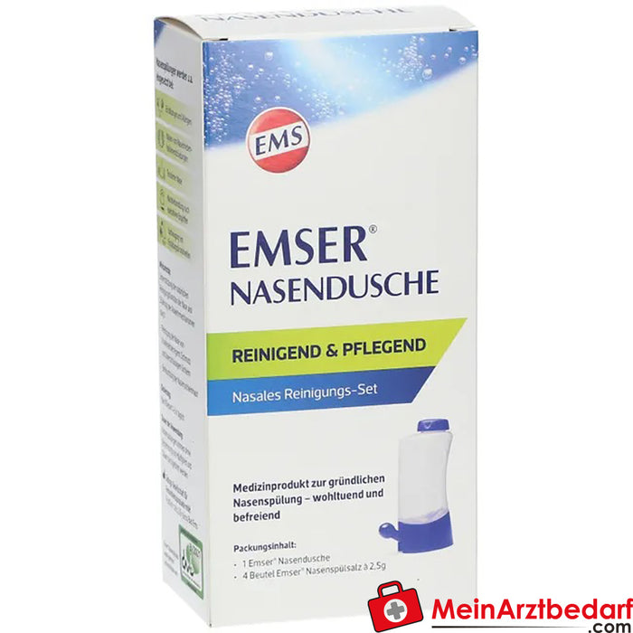 EMSER® duche nasal com 4 saquetas de sal para lavagem nasal, 1 unidade.