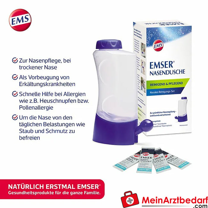 EMSER® Douche nasale avec 4 sachets de sel de rinçage nasal, 1 pce