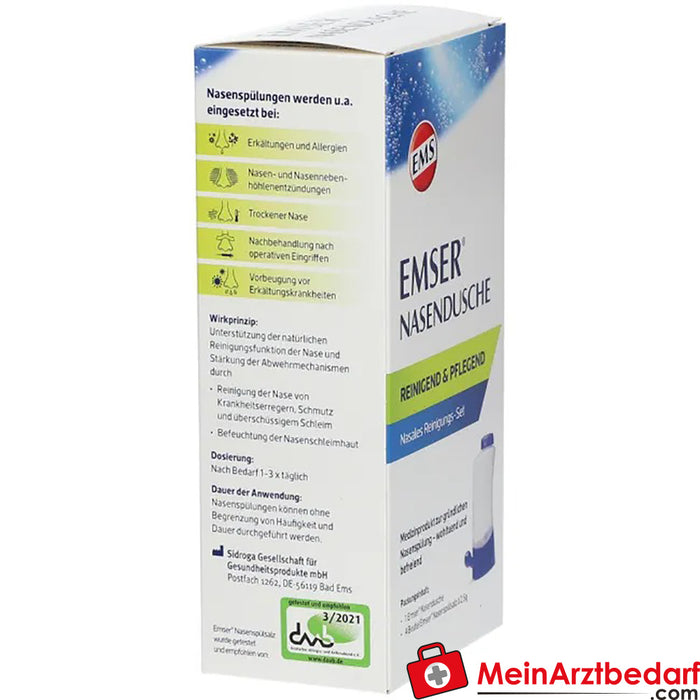 EMSER® duche nasal com 4 saquetas de sal para lavagem nasal, 1 unidade.