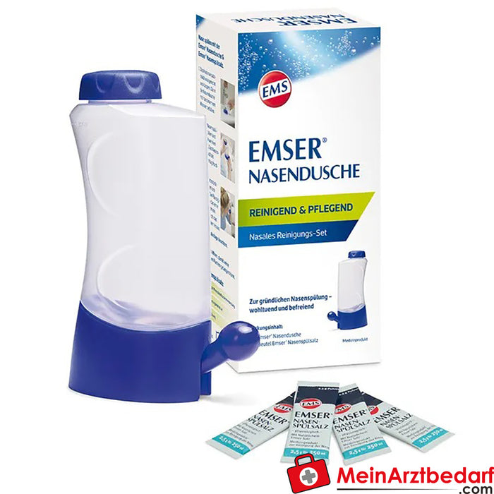 EMSER® duche nasal com 4 saquetas de sal para lavagem nasal, 1 unidade.