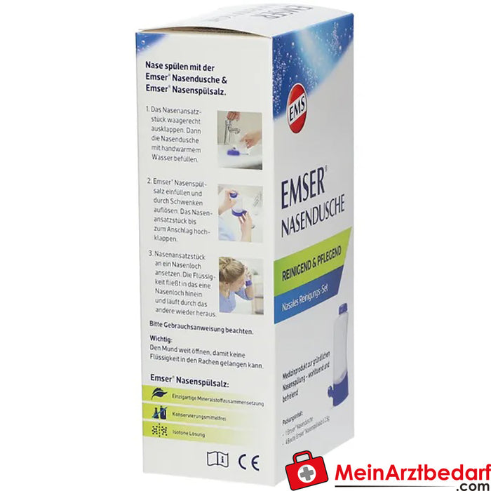 EMSER® duche nasal com 4 saquetas de sal para lavagem nasal, 1 unidade.