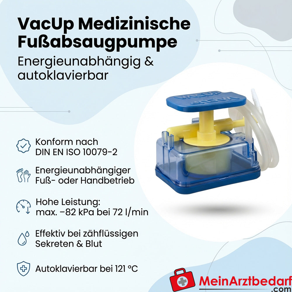 VacUp medische voetafzuigpomp, energieonafhankelijk (voet/hand), autoclaveerbaar, -82 kPa, 72 l/min