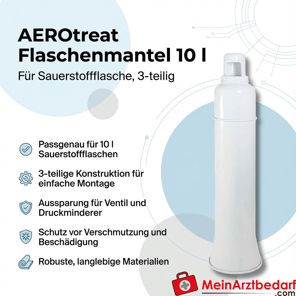AEROtreat Flaschenmantel 10 l Sauerstoffflasche, 3-teilig, Ventilöffnung, Weiß