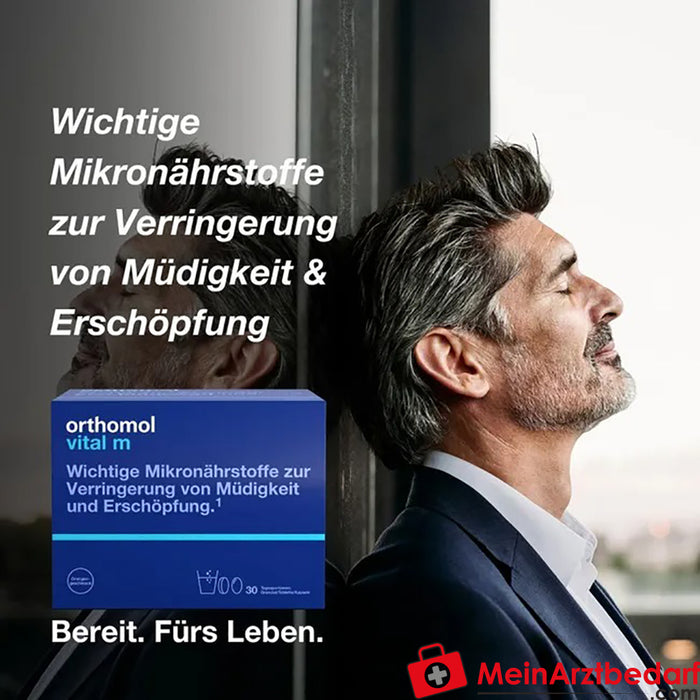 Orthomol Vital m für Männer - bei Müdigkeit - mit B-Vitaminen und Omega-3 - Granulat/Tabletten/Kapseln - Orangen-Geschmack, 30 St.