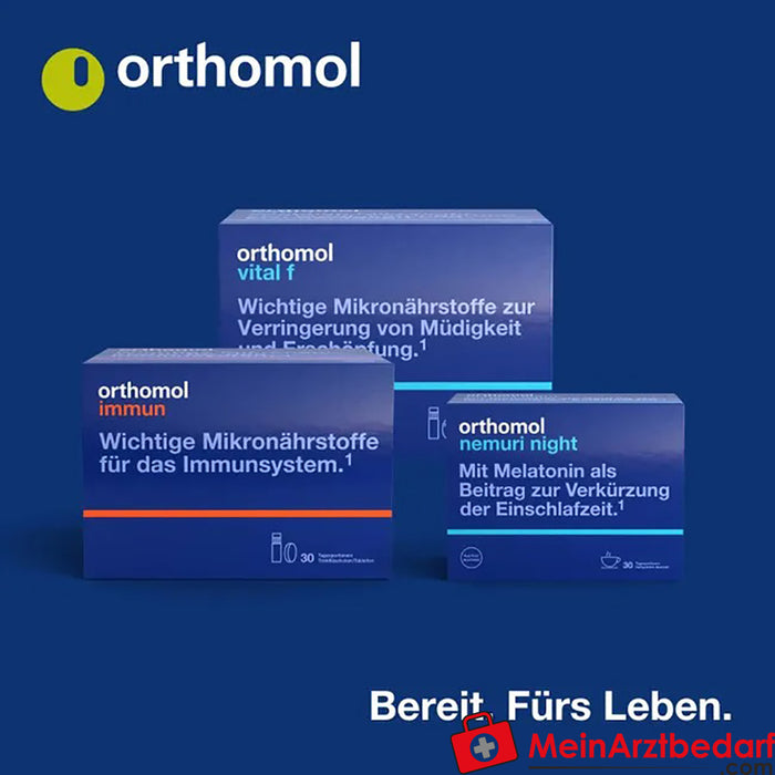 Orthomol Vital m para homem - para a fadiga - com vitaminas B e ómega 3 - grânulos/comprimidos/cápsulas - sabor a laranja, 30 unid.