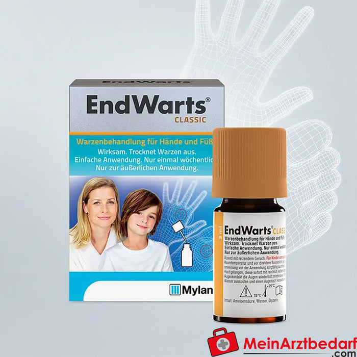 EndWarts CLASSIC: solução com ácido fórmico contra verrugas e verrugas plantares, tratamento de verrugas para mãos e pés