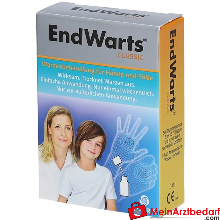 EndWarts CLASSIC: solução com ácido fórmico contra verrugas e verrugas plantares, tratamento de verrugas para mãos e pés