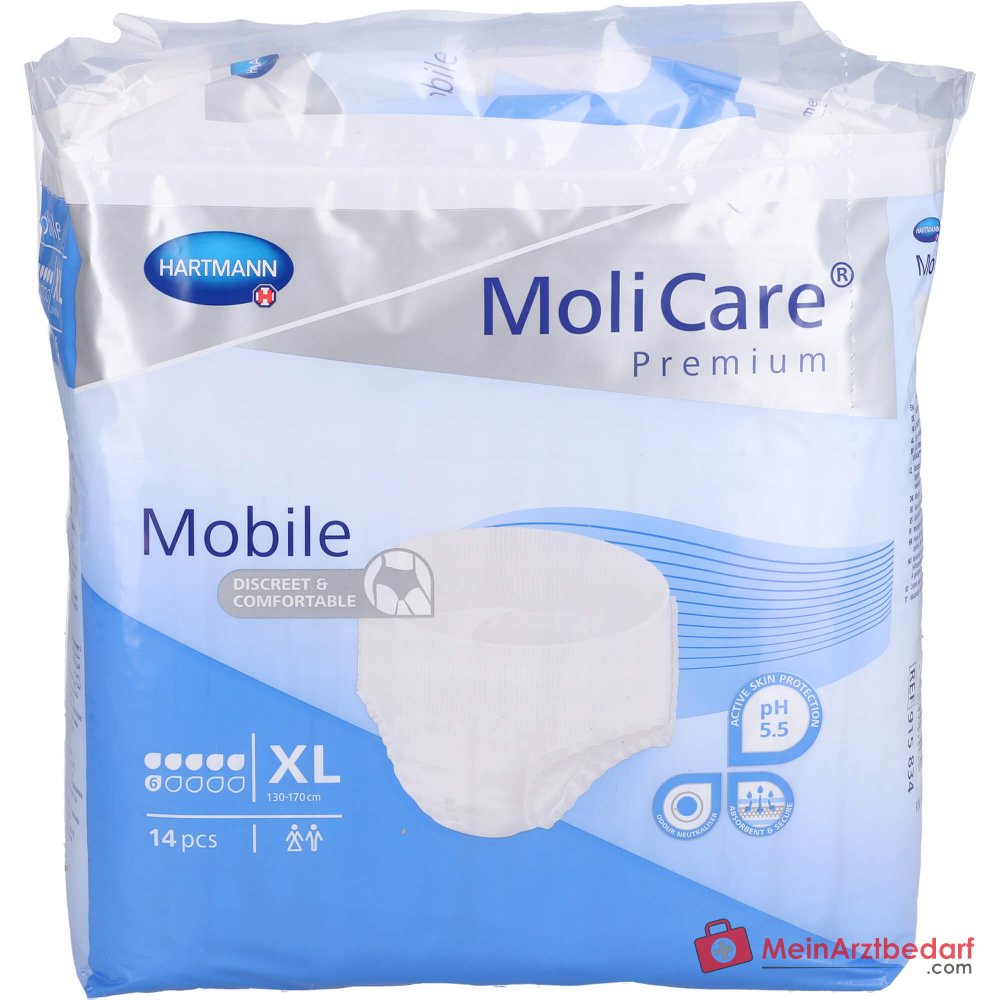 Hartmann MoliCare Premium Mobile 6 druppels wegwerpluiers maat XL, 56 stuks (4x14 stuks)