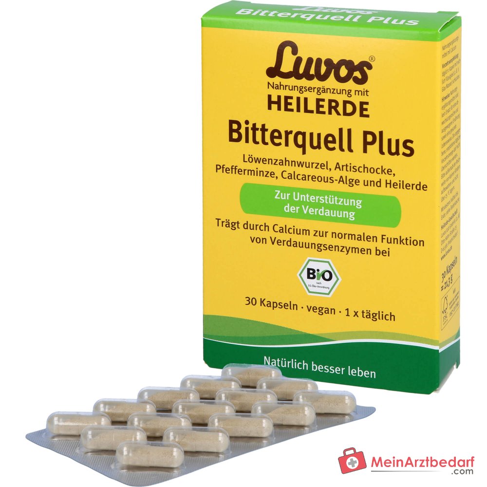 Luvos Heilerde Bio Bitterquell Plus Calcium / Artischocke / Pfefferminze / Löwenzahnwurzel / Heilerde Kapseln, 30 St..