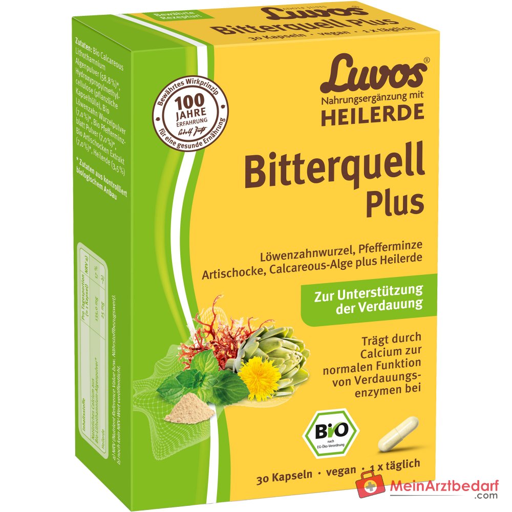 Luvos Heilerde Bio Bitterquell Plus Calcium / Artischocke / Pfefferminze / Löwenzahnwurzel / Heilerde Kapseln, 30 St..
